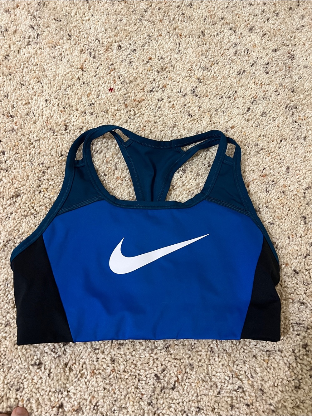 Nike Blue & Black Racerback Sports Bra with White Swoosh